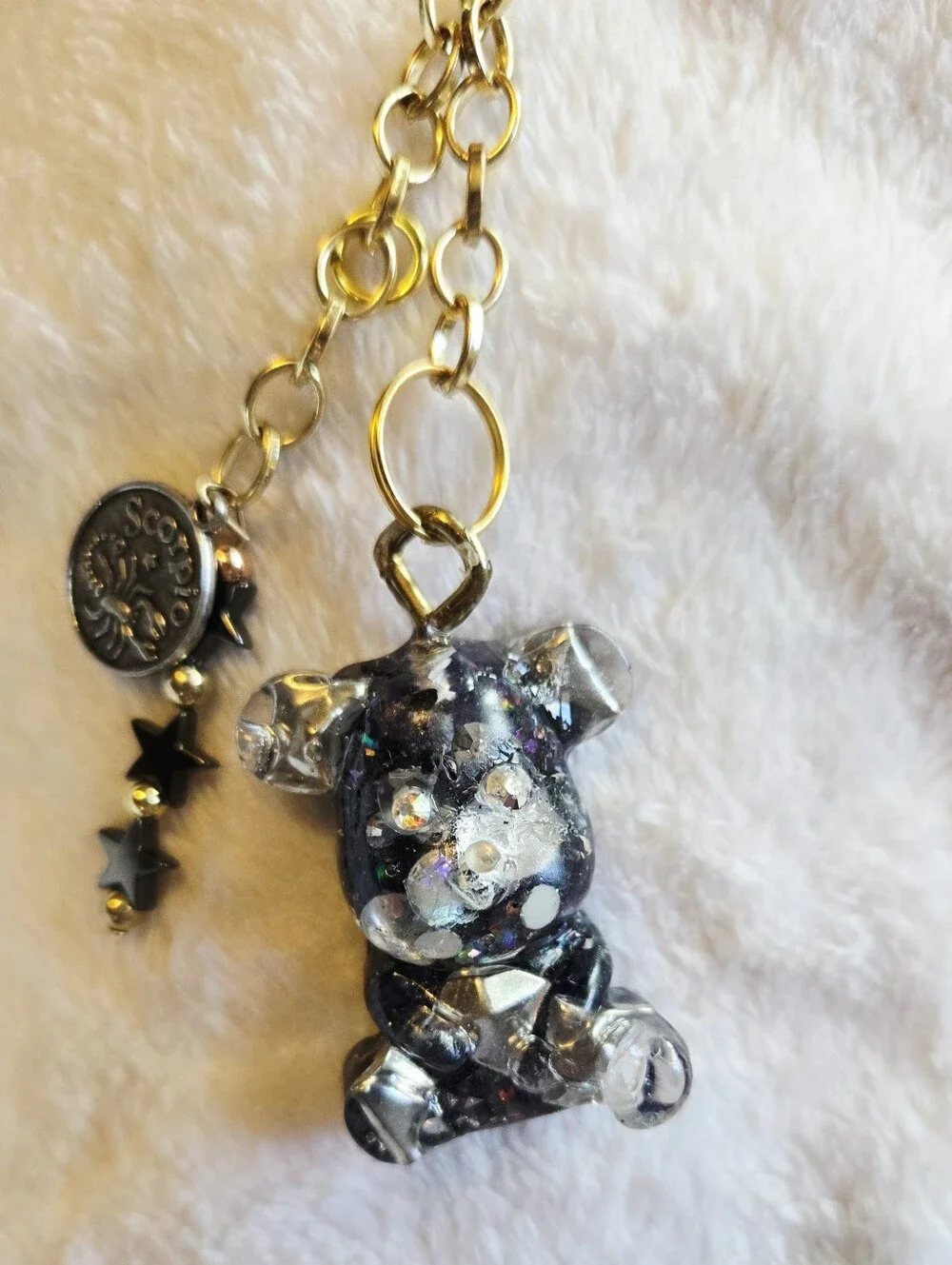 Handmade Black Glitter Bear Accessory Keychain Zodiac Scorpio